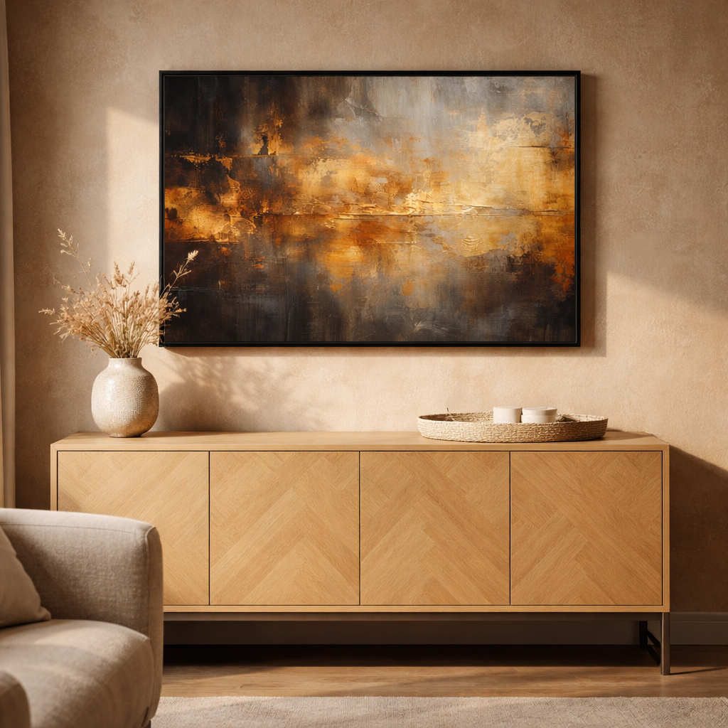 Golden Ember – Brown Gold Textured Luxury Canvas Wall Art 48x24