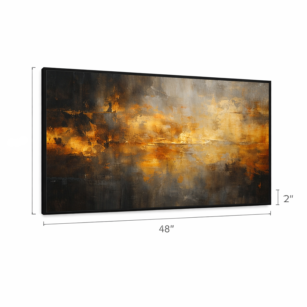 Abstract painting with dimensions labeled on a white background