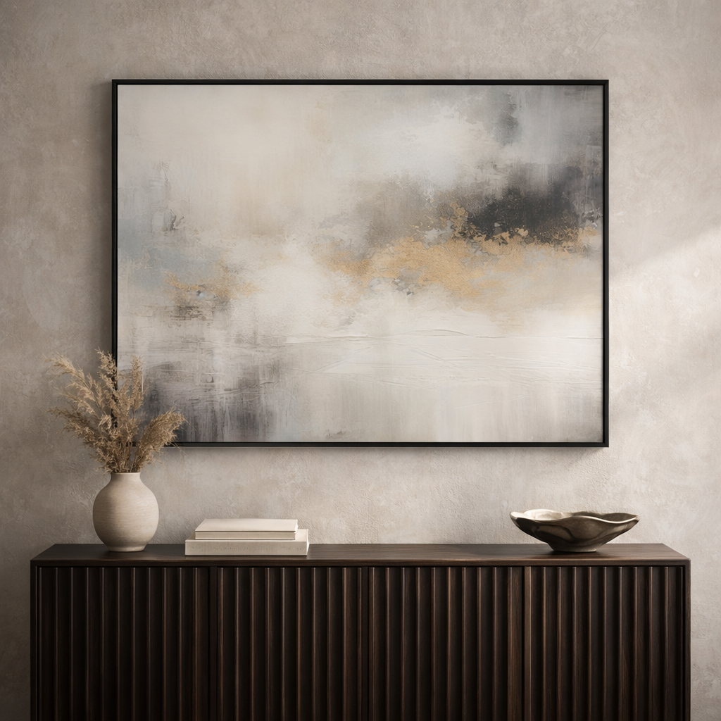Ethereal Mist – Beige Grey Gold Modern Abstract Canvas Art 36x24