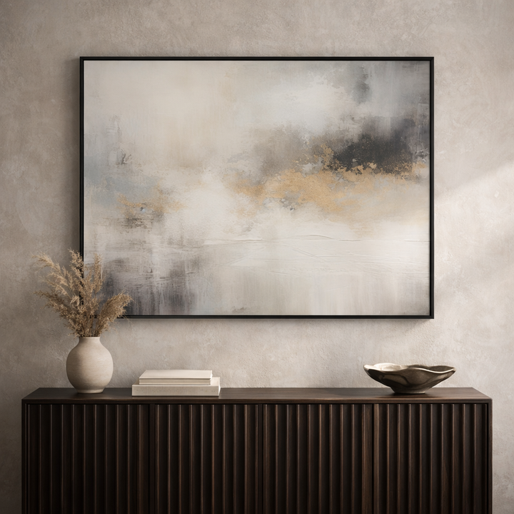 Ethereal Mist – Beige Grey Gold Modern Abstract Canvas Art 36x24