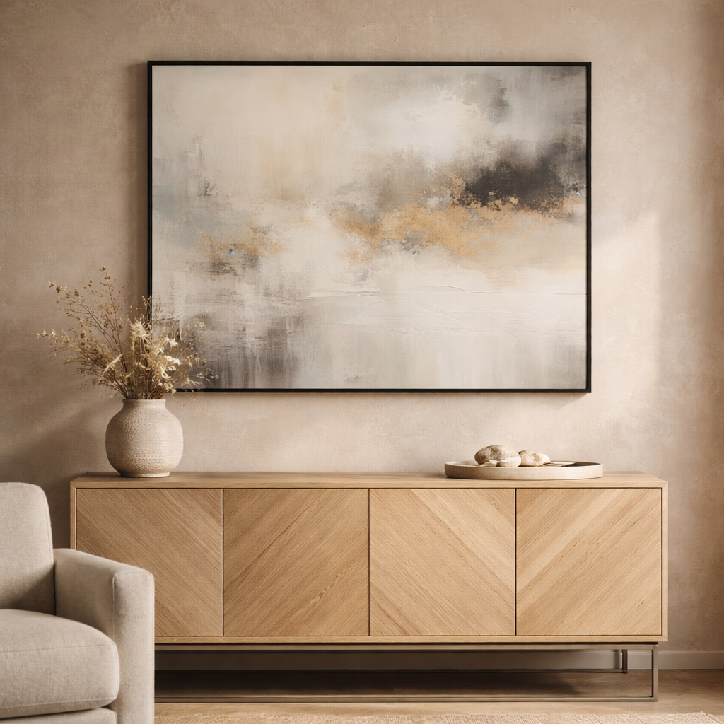 Ethereal Mist – Beige Grey Gold Modern Abstract Canvas Art 36x24