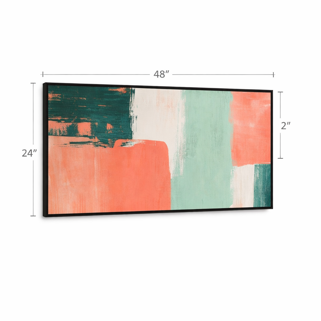 Coral Balance – Teal Blush Modern Geometric Canvas Wall Art 48x24