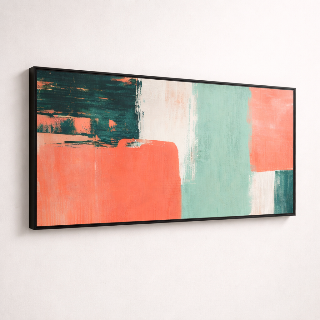 Coral Balance – Teal Blush Modern Geometric Canvas Wall Art 48x24
