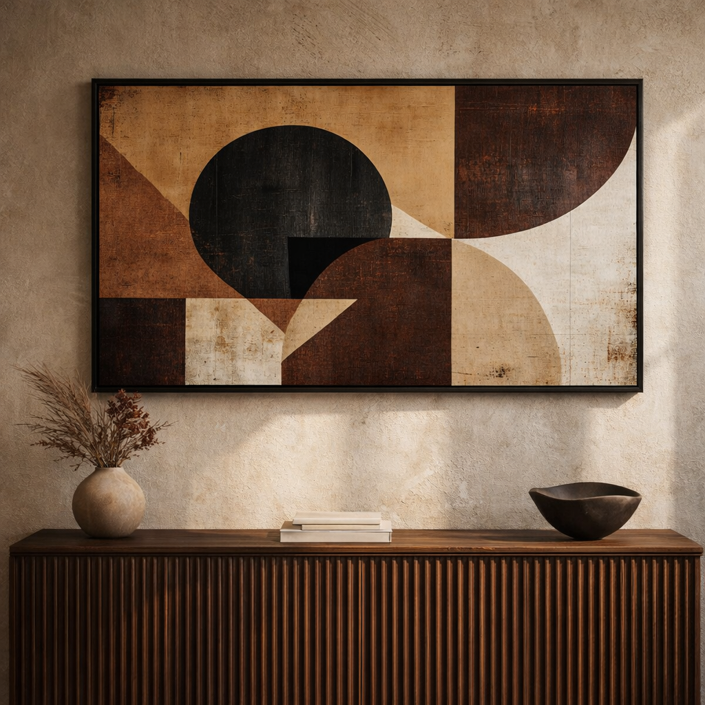 Rustic Orbit – Earth Tone Geometric Canvas Wall Art 48x24
