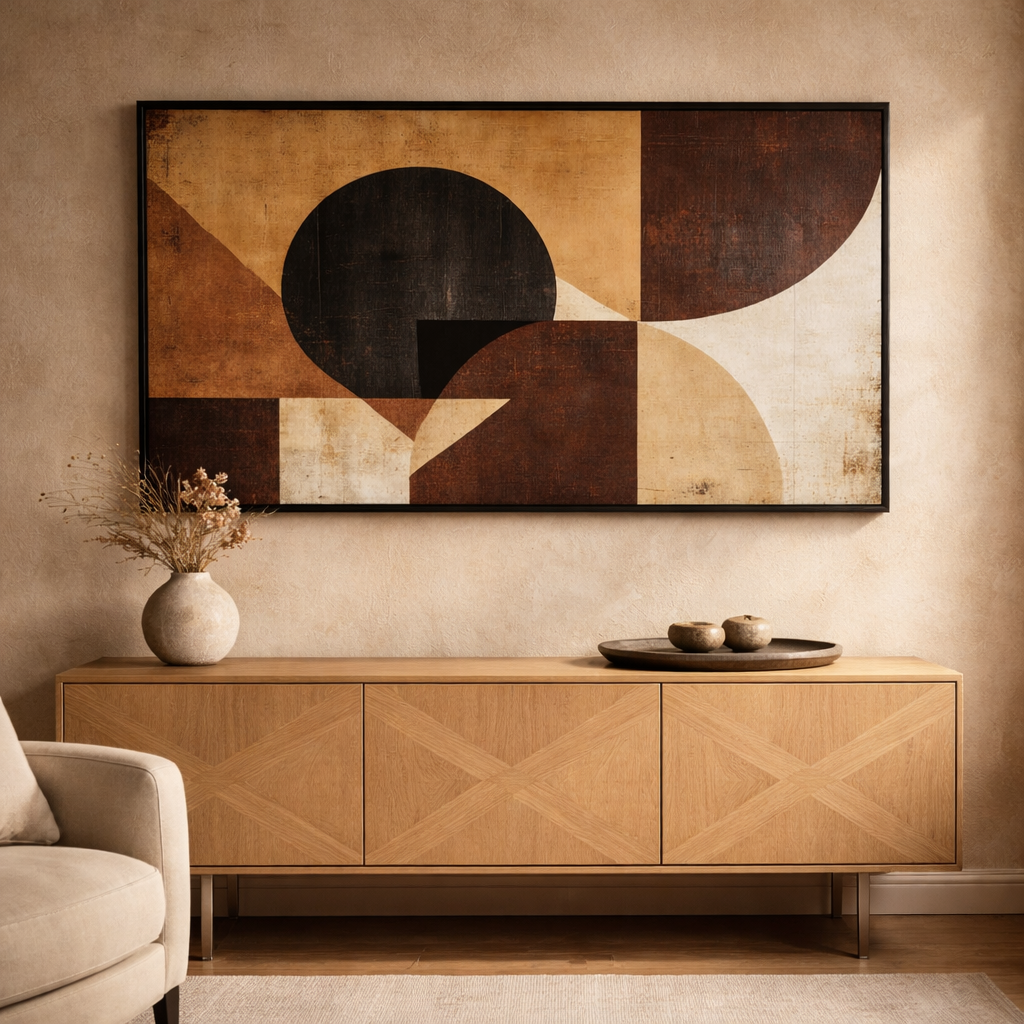 Rustic Orbit – Earth Tone Geometric Canvas Wall Art 48x24