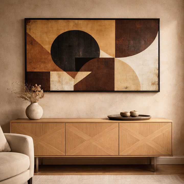 Rustic Orbit – Earth Tone Geometric Canvas Wall Art 48x24