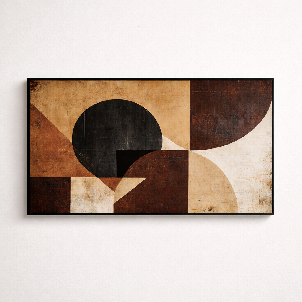 Rustic Orbit – Earth Tone Geometric Canvas Wall Art 48x24