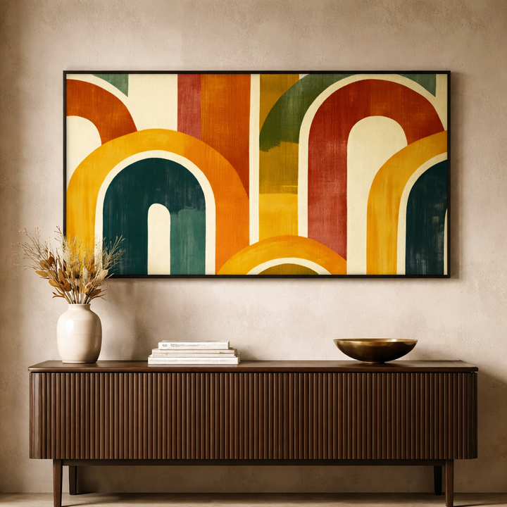Golden Archways – Colorful Retro Modern Canvas Wall Art 48x24