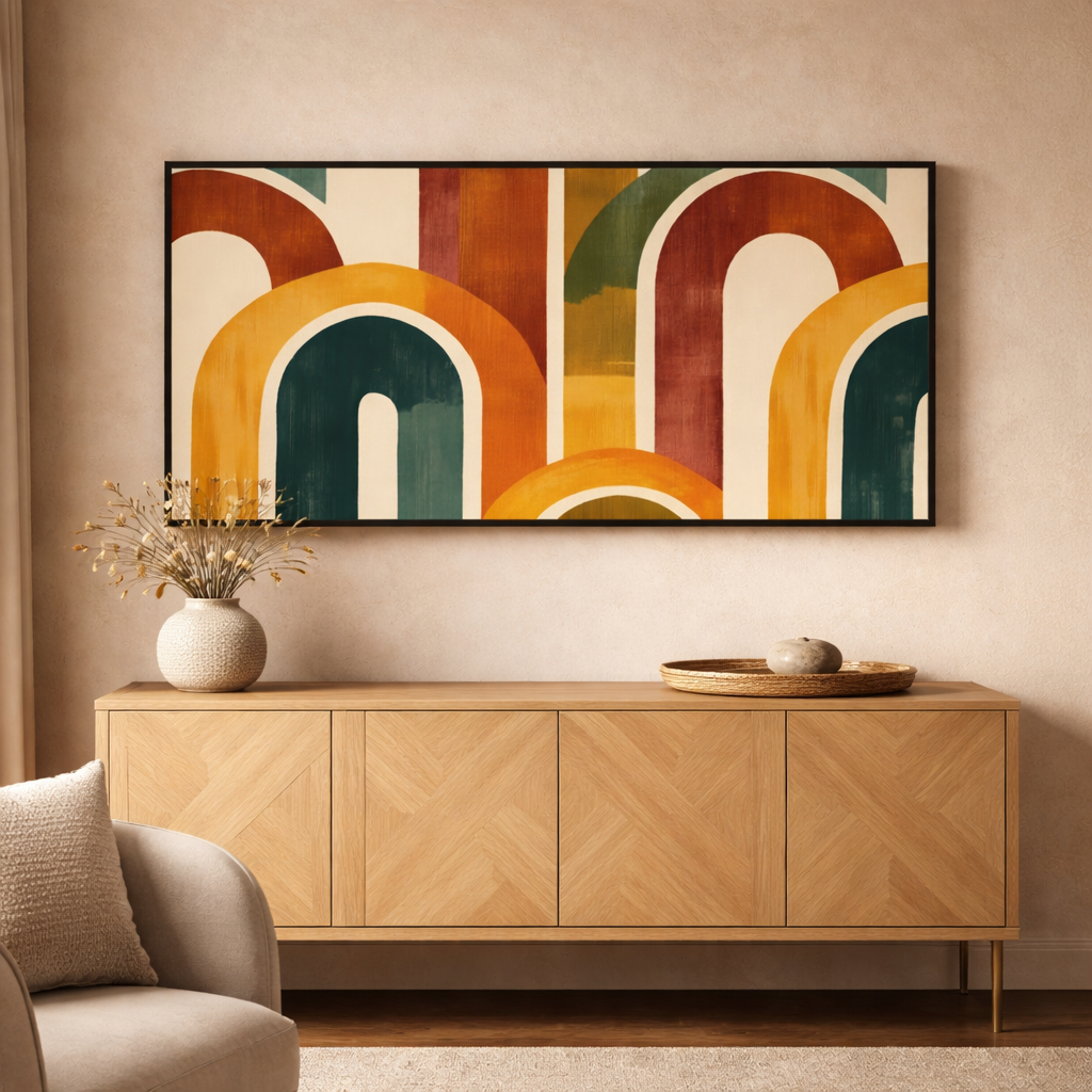 Golden Archways – Colorful Retro Modern Canvas Wall Art 48x24