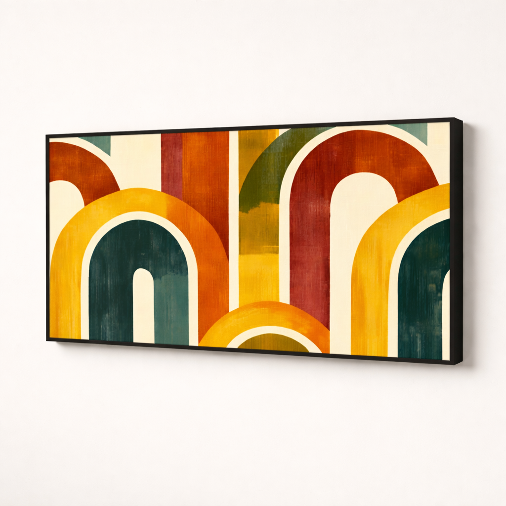 Golden Archways – Colorful Retro Modern Canvas Wall Art 48x24