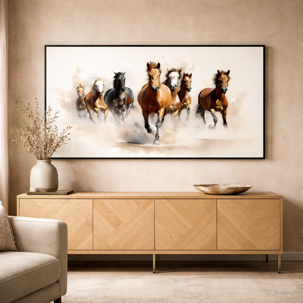 Freedom Charge – Running Horses Modern Canvas Art 48x24