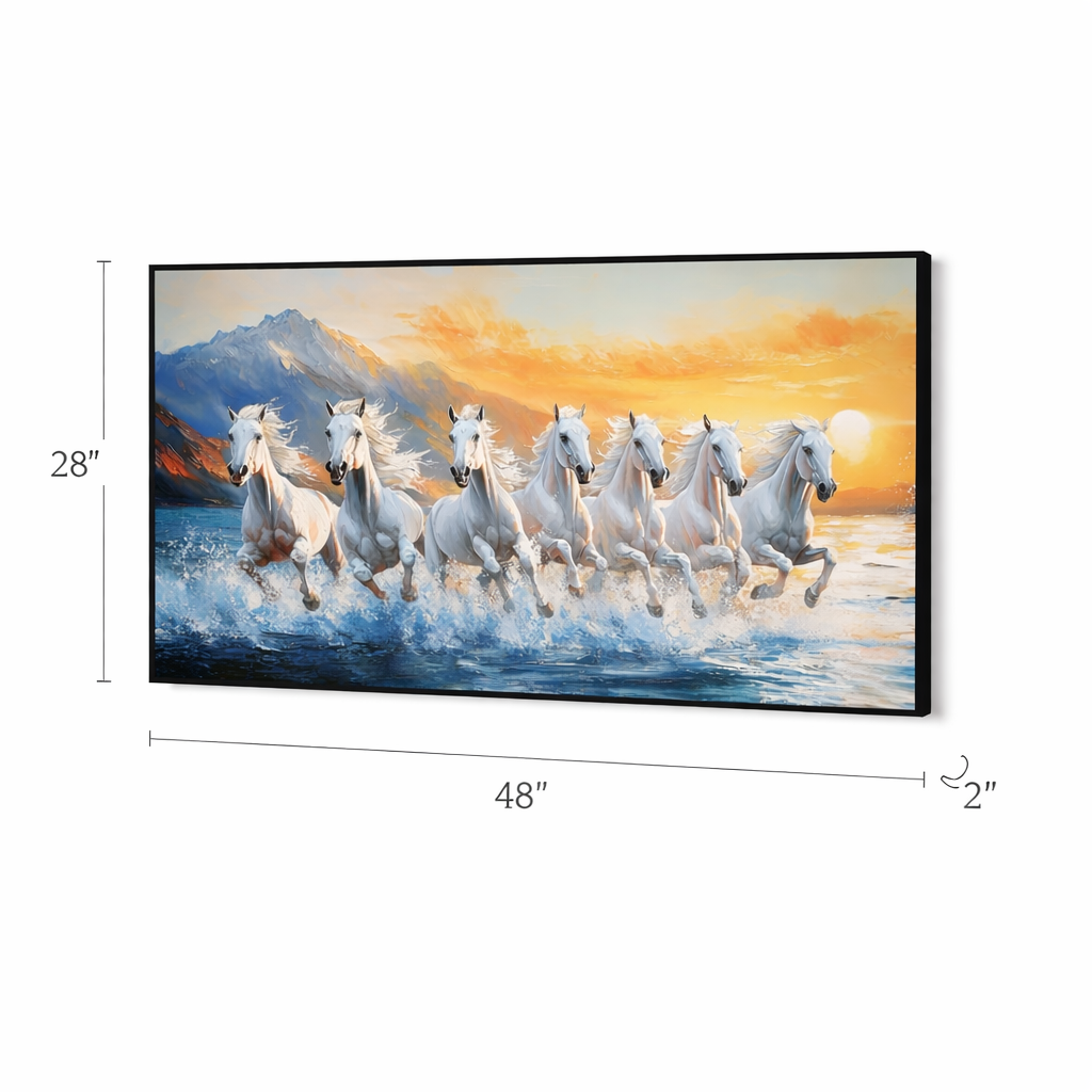 Sunset Gallop – White Horses Ocean Canvas Wall Art 48x24