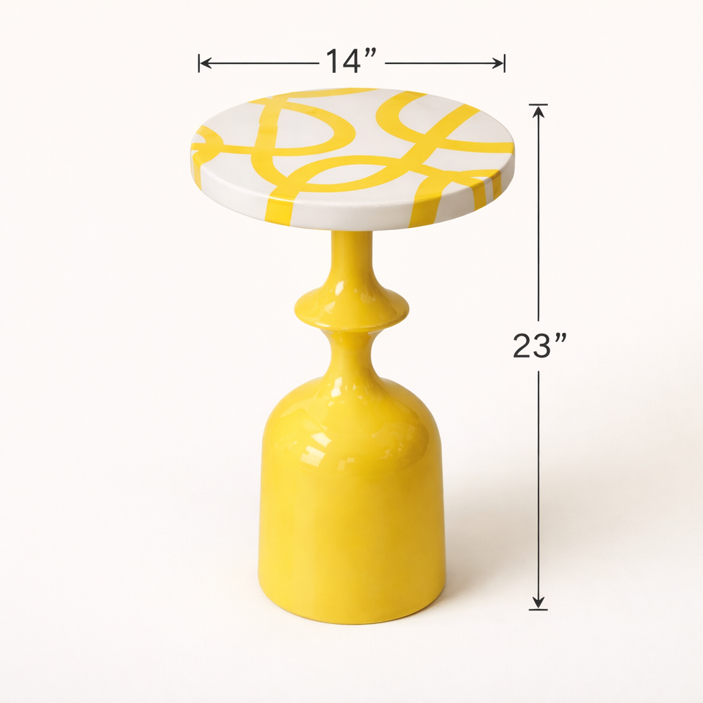 Citrine Curve Iron Side Table – Modern Yellow Pedestal Table