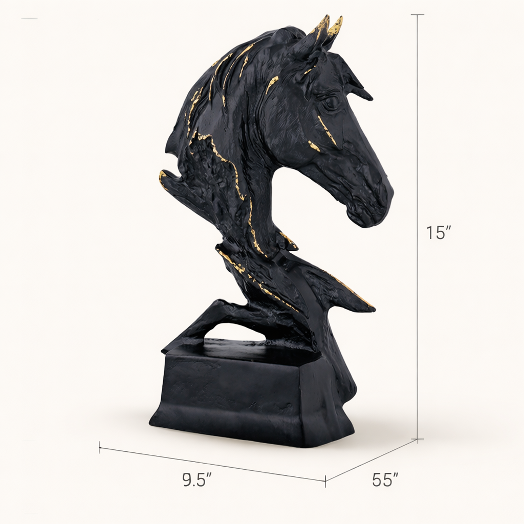 Noir Stallion Black Horse Head Sculpture – Modern Aluminum Tabletop Art Décor