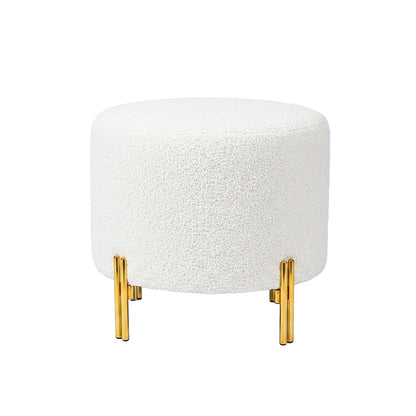 Premium Bouclé White Ottoman - Gold Legs