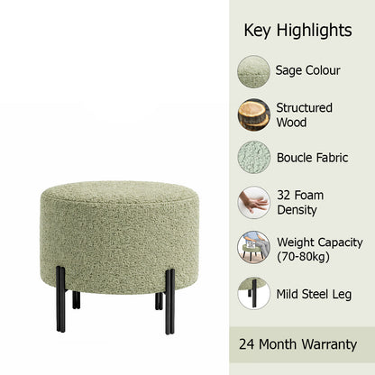 Premium Bouclé Sage Ottoman - Black Legs