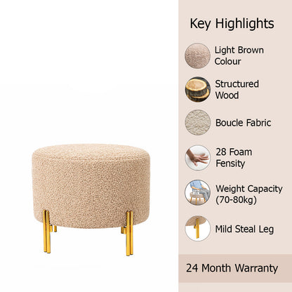 Premium Bouclé Beige Ottoman - Gold Legs