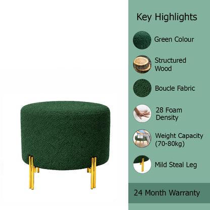 Premium Bouclé Green Ottoman - Gold Legs