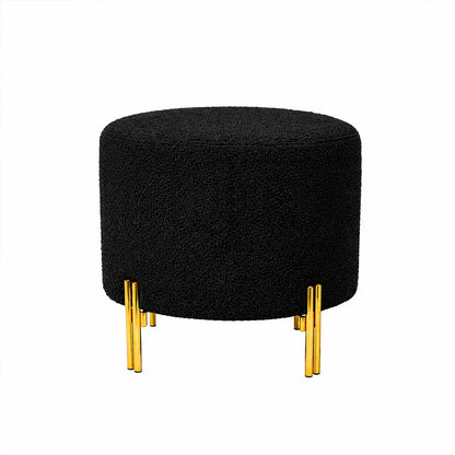 Premium Bouclé Black Ottoman - Gold Legs