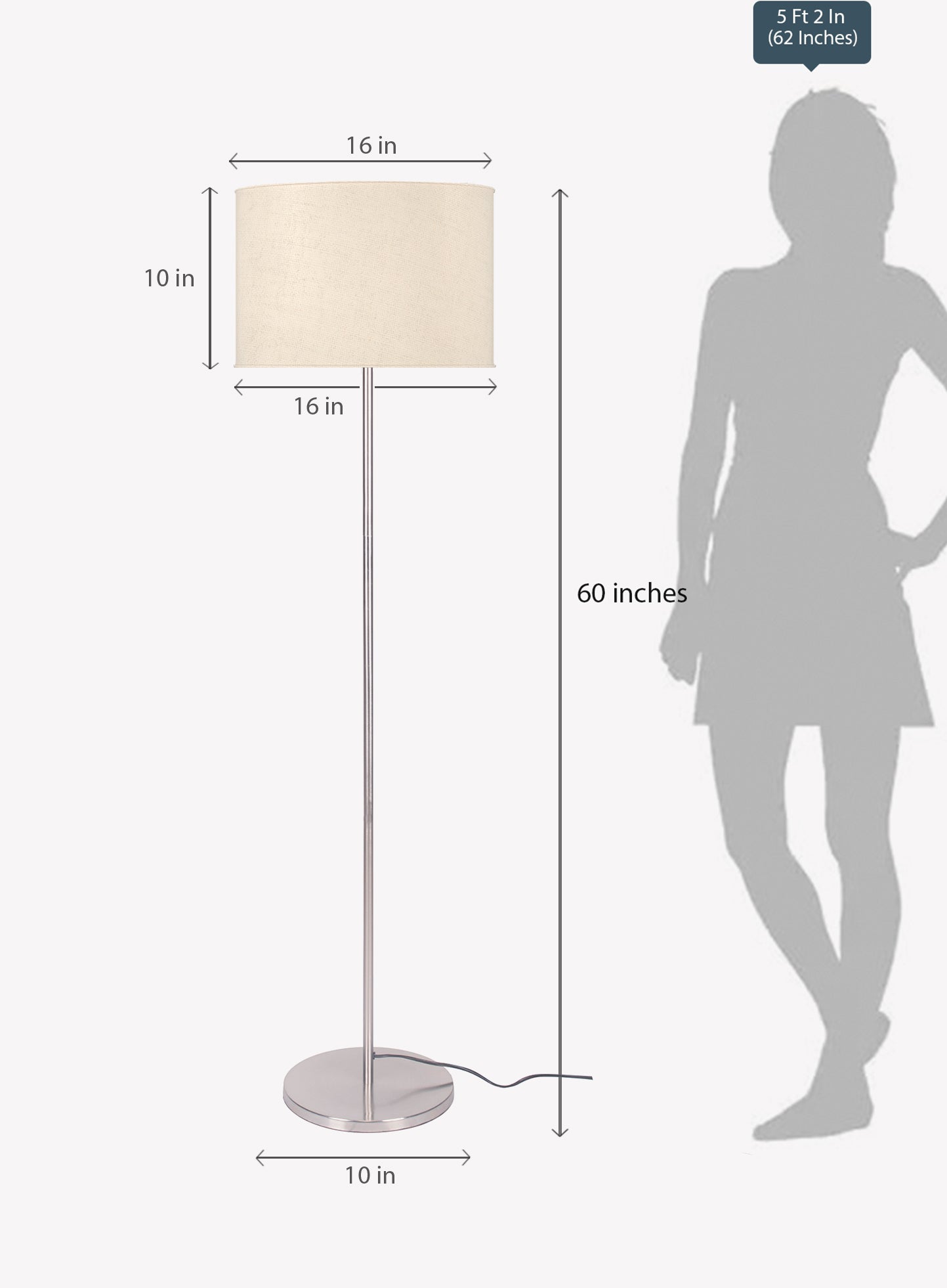 Silver Modern Floor Lamp (5 ft) – Drum Shade