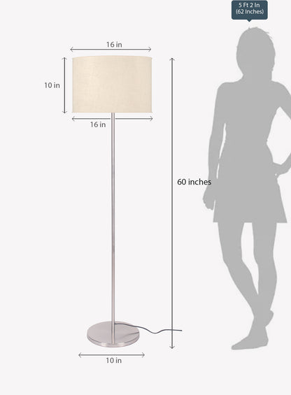 Silver Modern Floor Lamp (5 ft) – Drum Shade