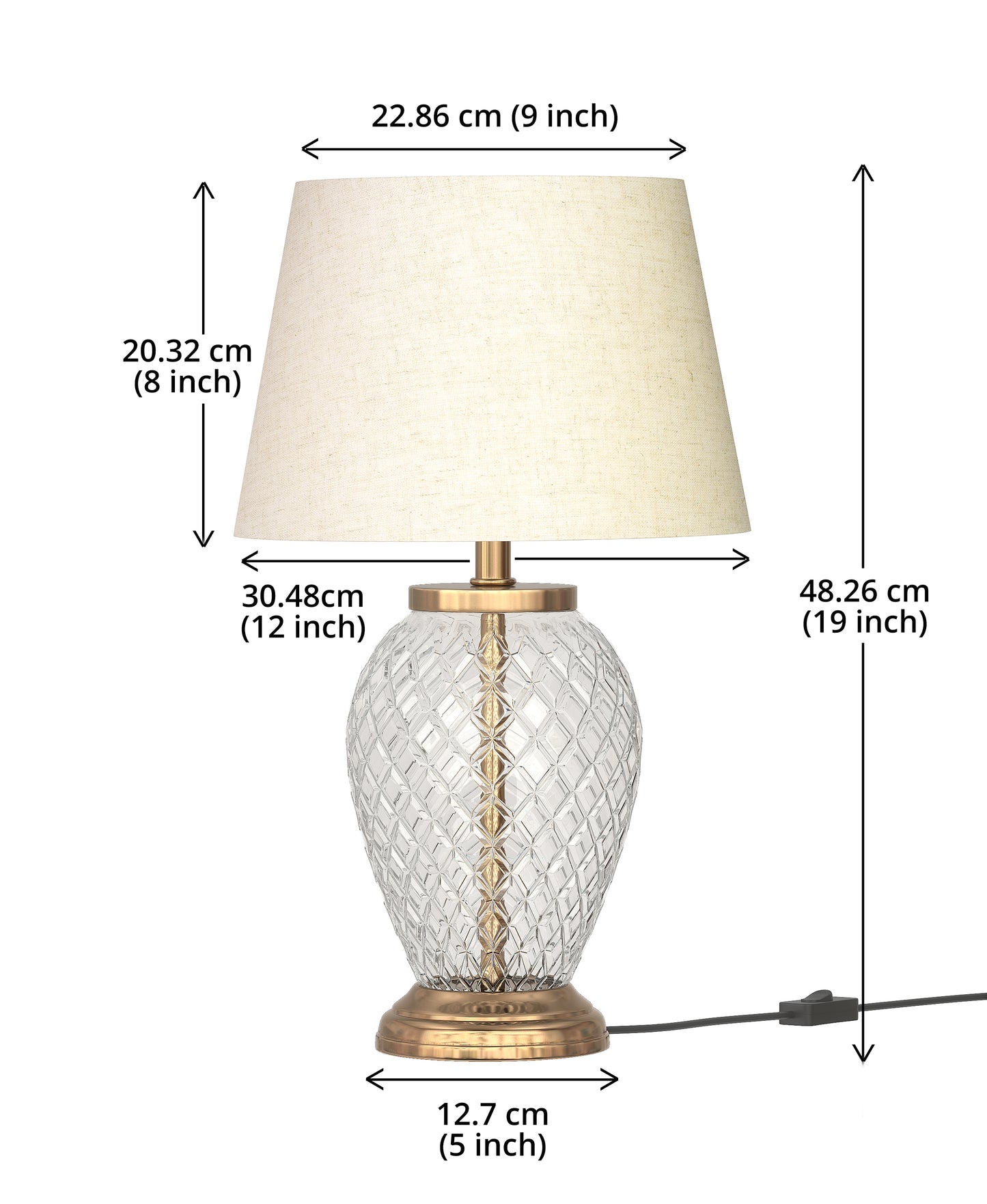 Diamond-Cut Glass Table Lamp, Antique Brass (19") – Off-White 12" Shade