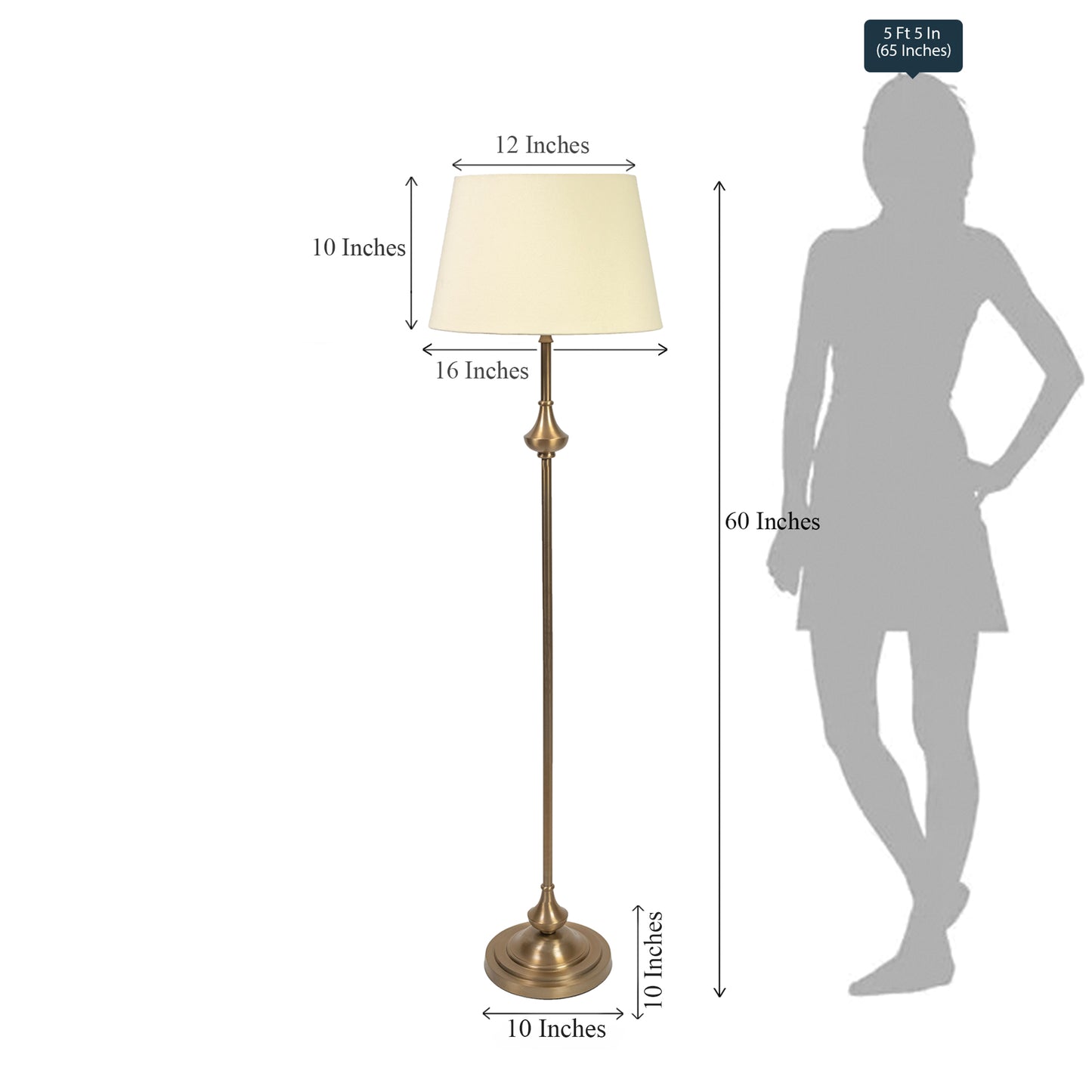 Royal Antique Brass Floor Lamp (5 ft) – Cream Shade