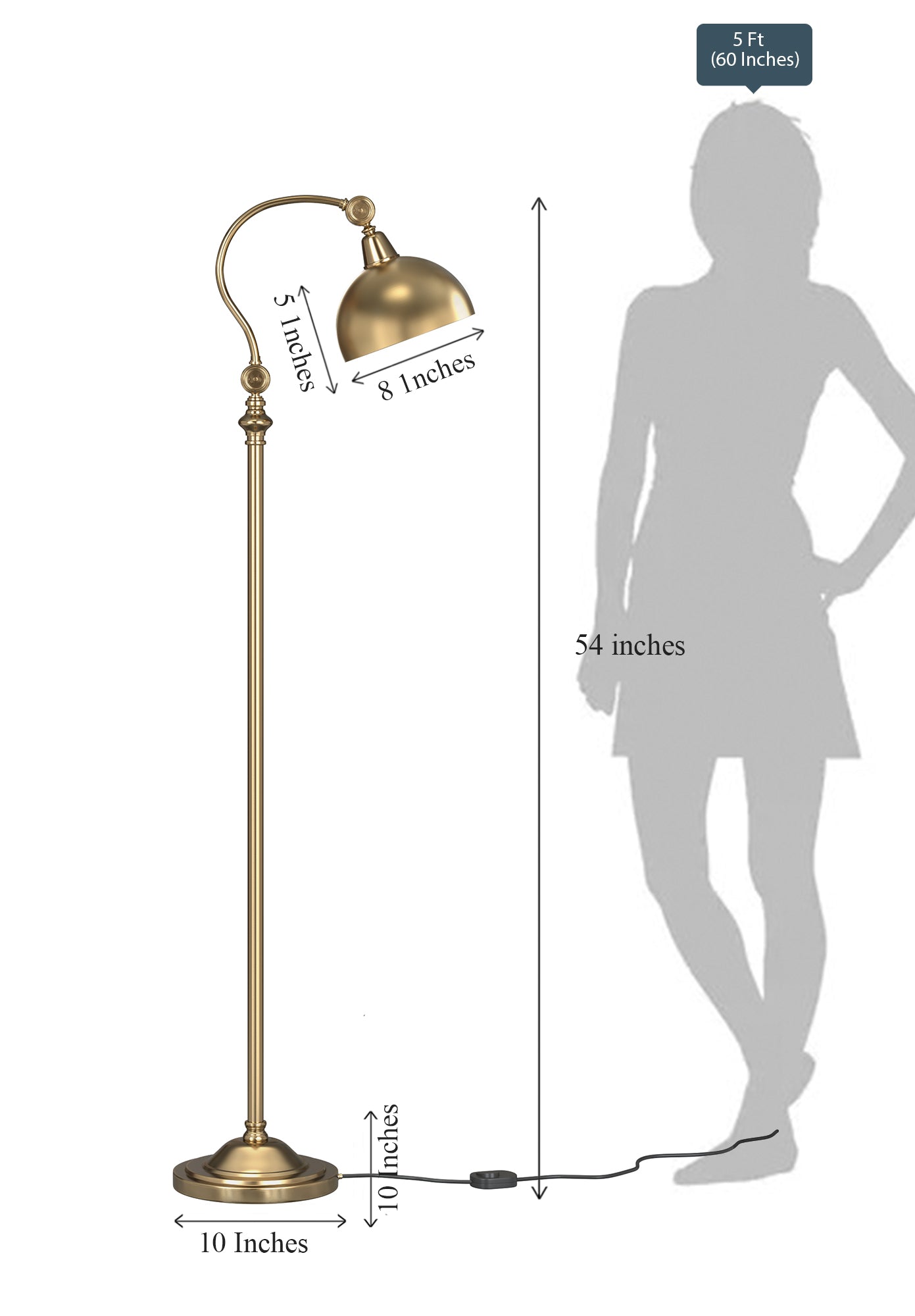 Vintage Curved Floor Lamp – Brass Antique