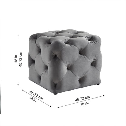 Colchester Grey Velvet Ottoman Cube - Wood Base
