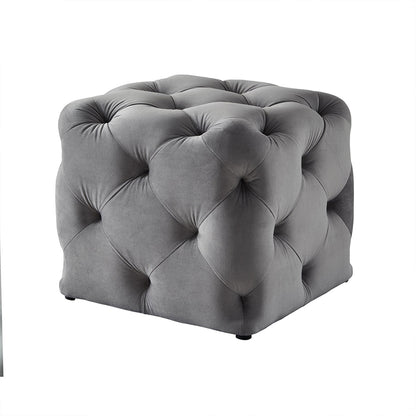 Colchester Grey Velvet Ottoman Cube - Wood Base