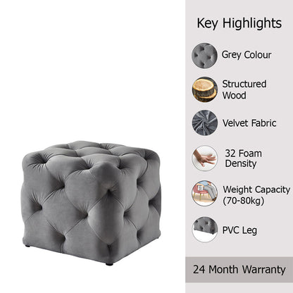 Colchester Grey Velvet Ottoman Cube - Wood Base