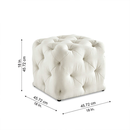 Colchester White Velvet Ottoman Cube - Wood Base