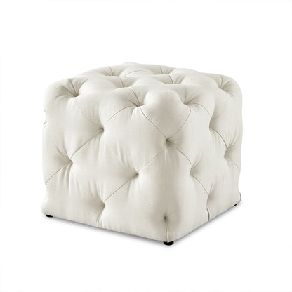 Colchester White Velvet Ottoman Cube - Wood Base