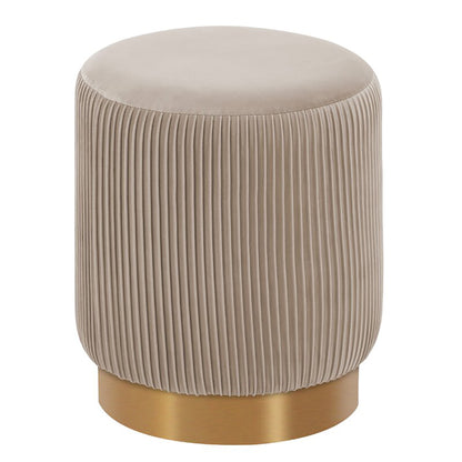 Damato Light Grey Round Ottoman - Gold Base