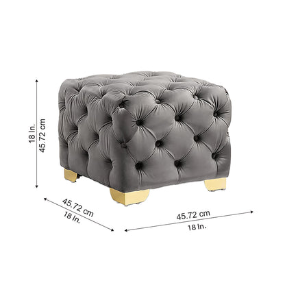 Grey Velvet Tufted Ottoman - Gold Base