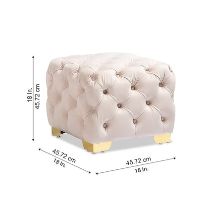 Pink Velvet Tufted Ottoman - Gold Base