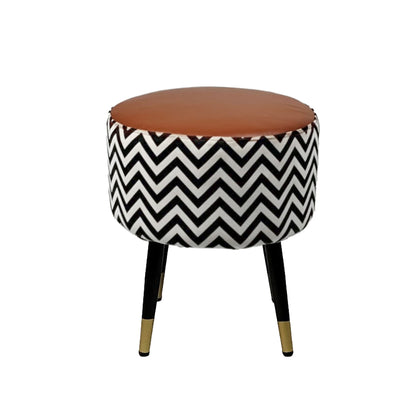 Zig Zag Brown Black Chevron Ottoman - Gold Tips