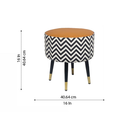 Zig Zag Tan Black Chevron Ottoman - Gold Tips