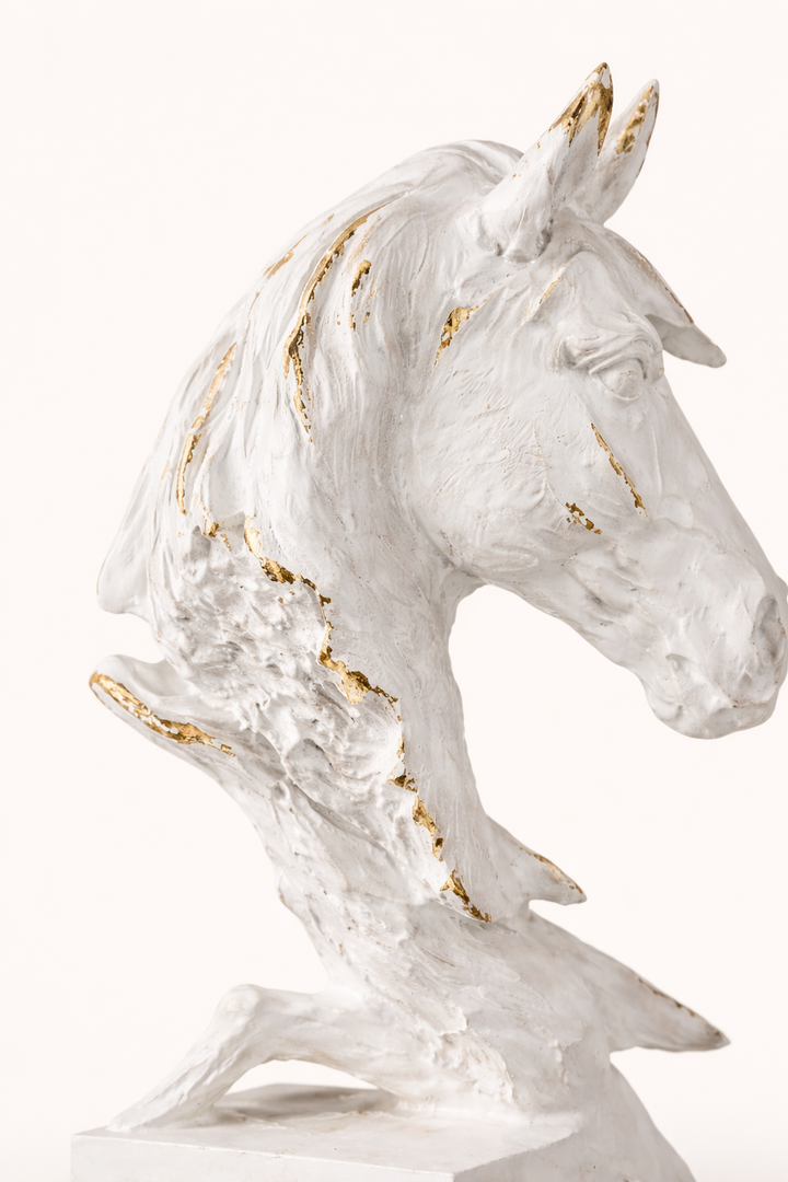 Noir Stallion White Horse Head Sculpture – Modern Aluminum Tabletop Art Décor
