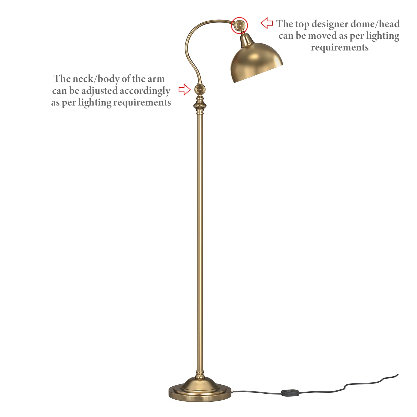 Vintage Curved Floor Lamp – Brass Antique