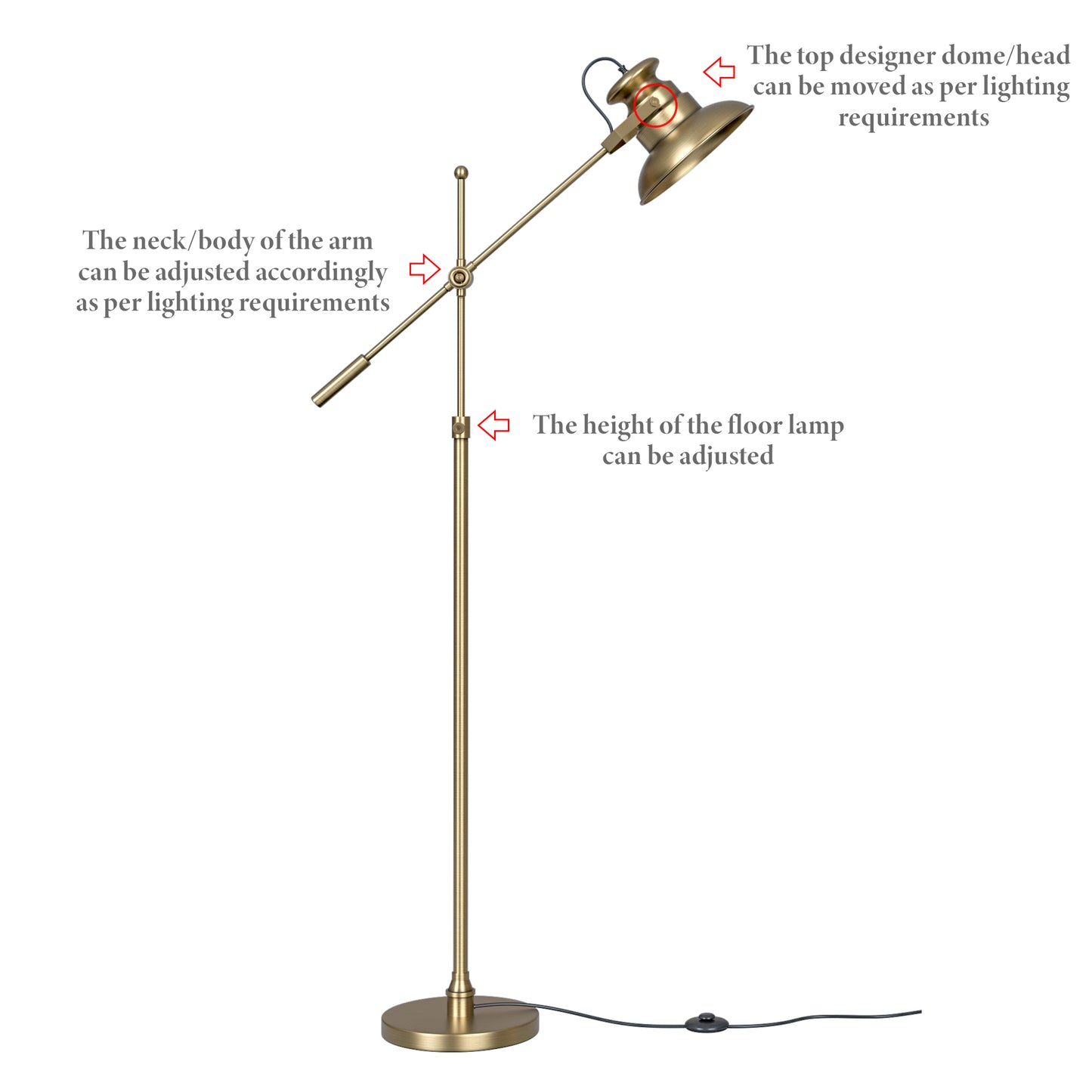 Antique Brass Adjustable Task Floor Lamp – Shorter