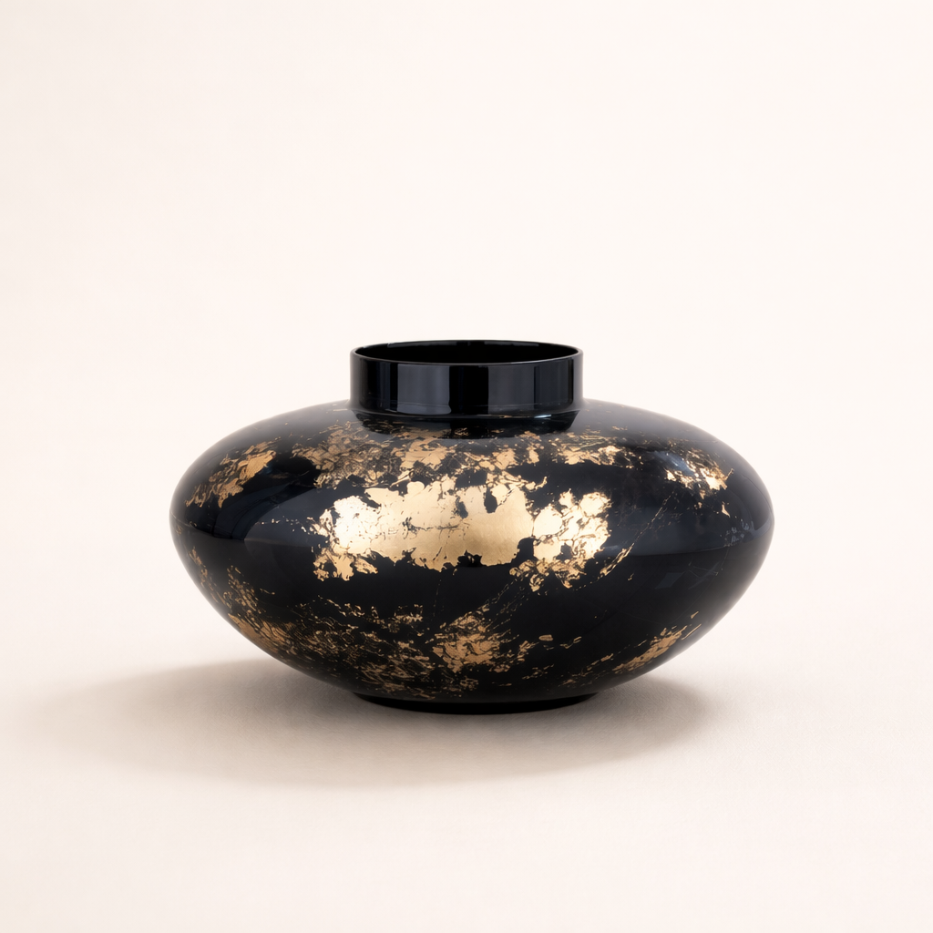 24K Gold Platina Iron Vase Set – Black & Gold Luxury Decorative Vases (Set of 2)