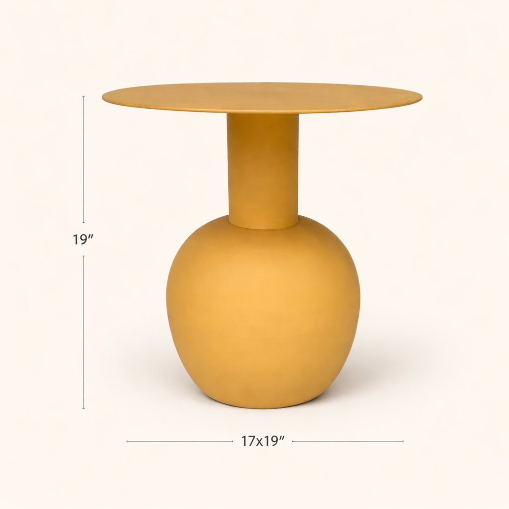 Terra Dome Matte Mustard Iron Table – Modern Round Pedestal Side Table