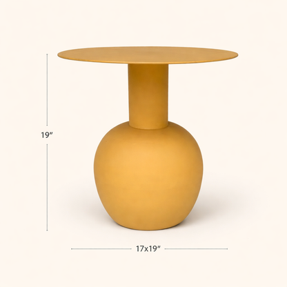 Terra Dome Matte Mustard Iron Table – Modern Round Pedestal Side Table