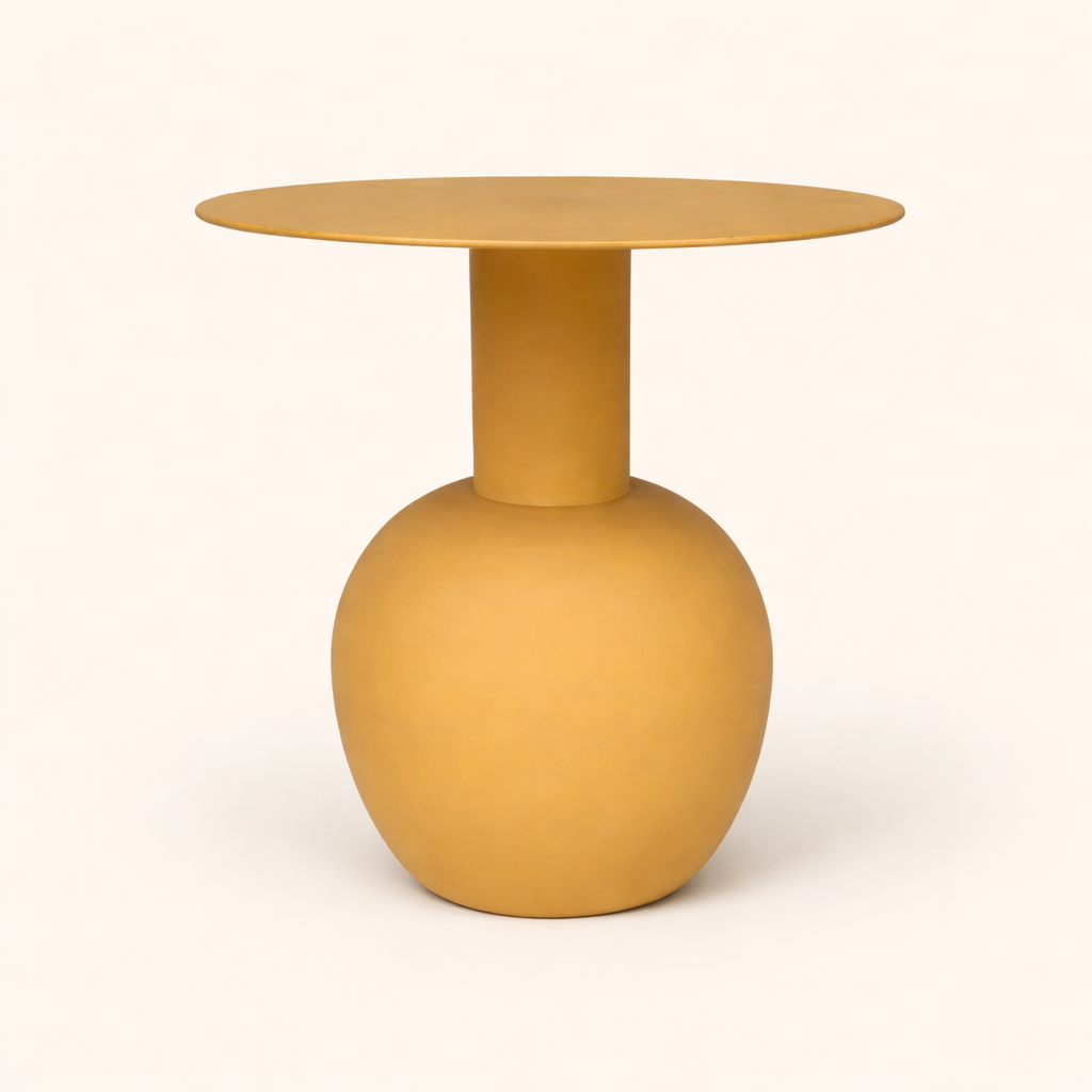 Terra Dome Matte Mustard Iron Table – Modern Round Pedestal Side Table