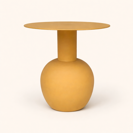 Terra Dome Matte Mustard Iron Table – Modern Round Pedestal Side Table
