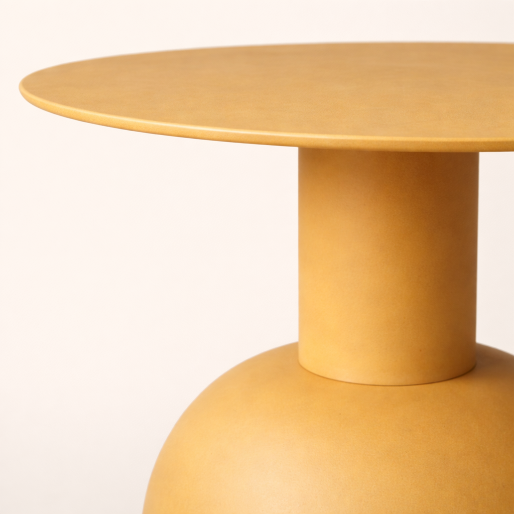 Terra Dome Matte Mustard Iron Table – Modern Round Pedestal Side Table