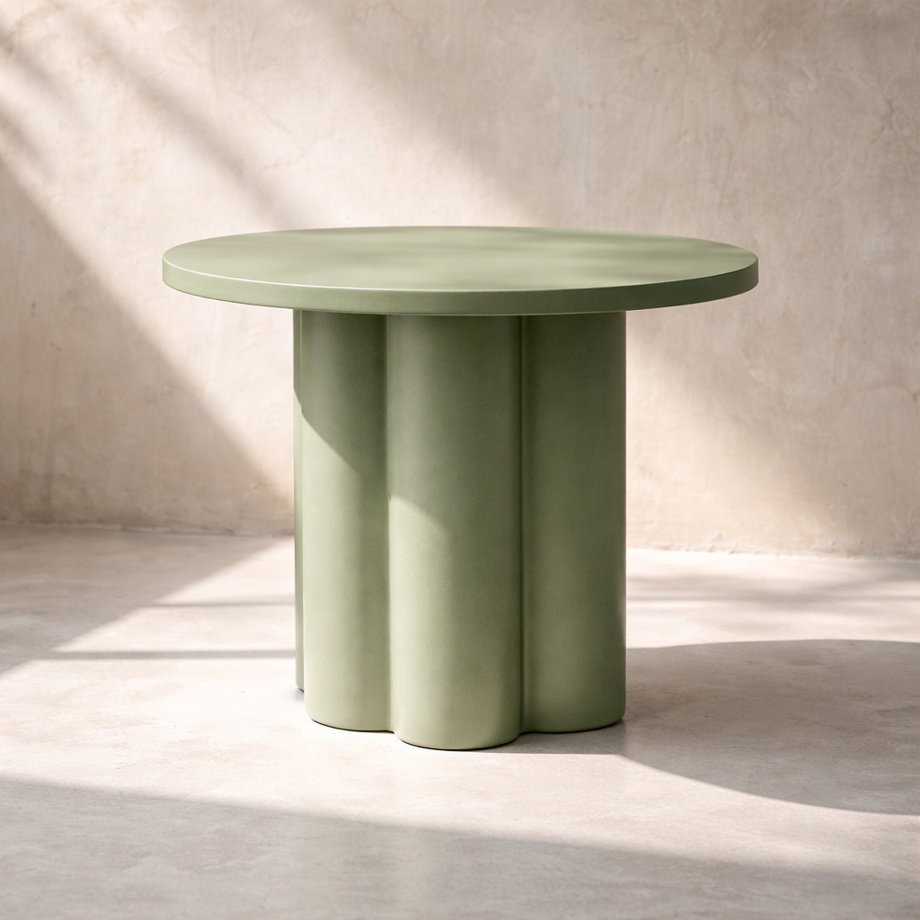 Olive Crest Iron Round Table – Modern Green Pedestal Side Table