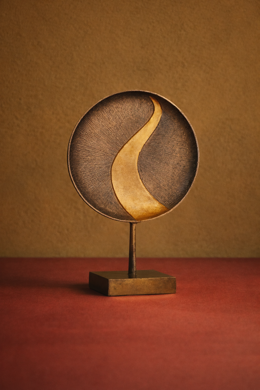 Aureva Radiant Disc Abstract Aluminum Sculpture – Modern Gold & Silver Tabletop Art