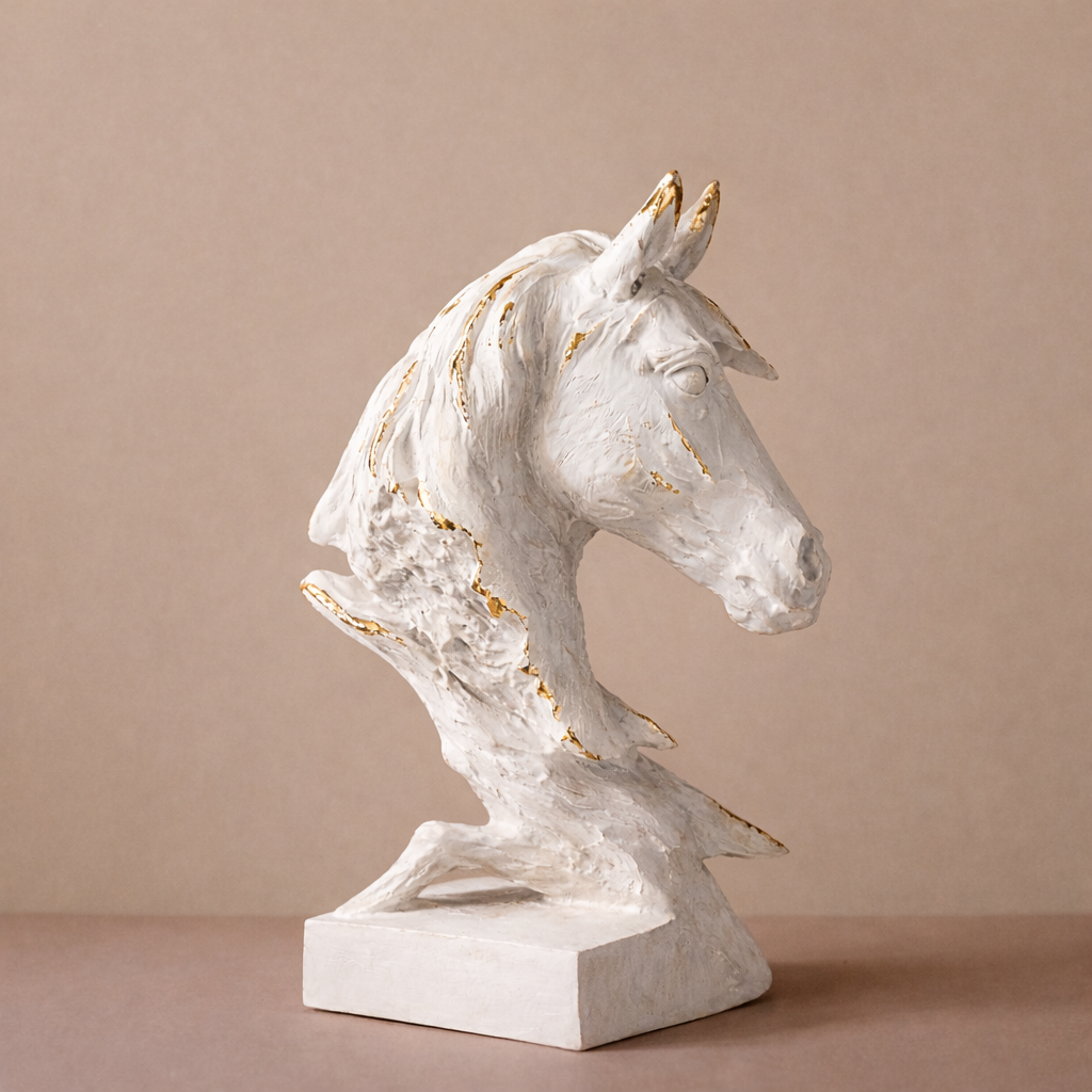 Noir Stallion White Horse Head Sculpture – Modern Aluminum Tabletop Art Décor